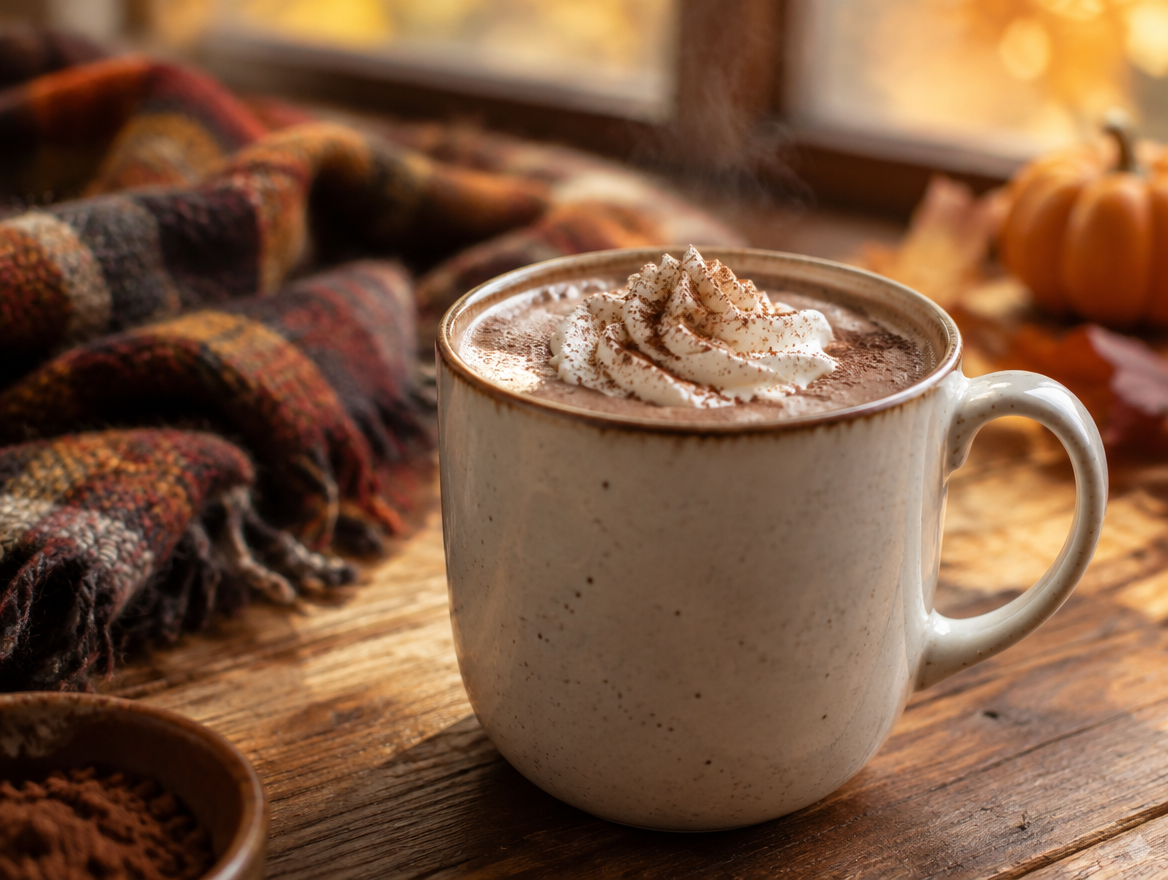 Ly cacao sữa nóng béo mịn phủ kem tươi