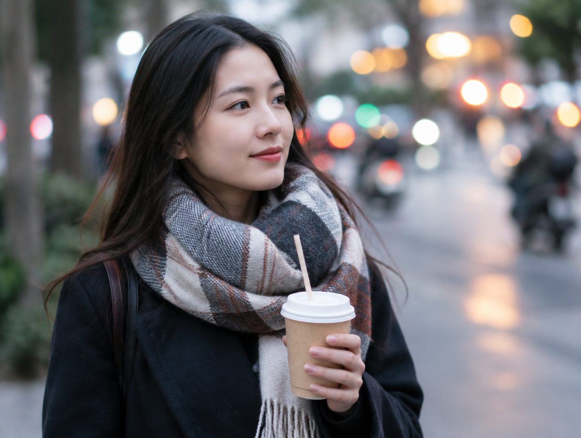 Khách cầm ly giấy đồ uống nóng mang đi ở Huế