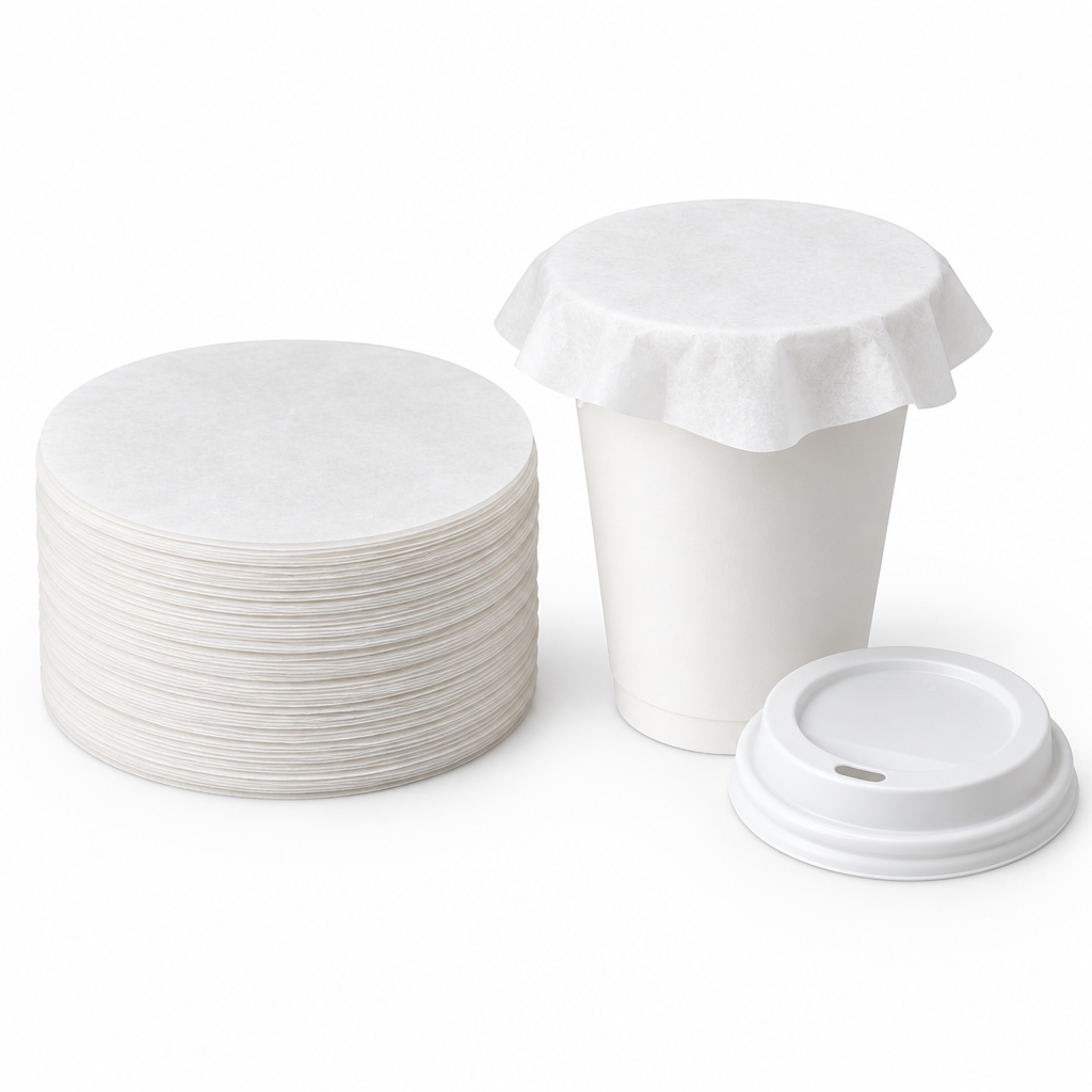 Giấy chống tràn 13cm xấp 500 tờ đặt trên miệng ly giấy - ảnh minh họa