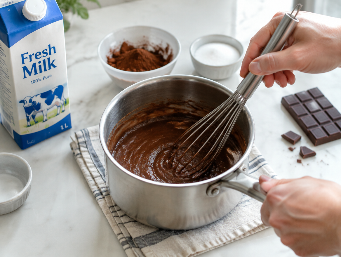 Khuấy bột cacao với đường thành hỗn hợp mịn